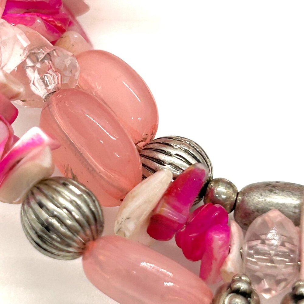 Charming Charlie Memory Wire Wrap Pink Magenta Silver-tone Beaded Bracelet Boho - Picture 7 of 12